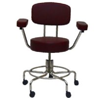 Non-Magnetic MRI Adjustable Stool, 16" to 22" with 2" Dual Wheel Casters, Back and Arms