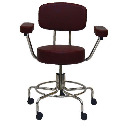 Non-Magnetic MRI Adjustable Stool, 16" to 22" with 2" Dual Wheel Casters, Back and Arms