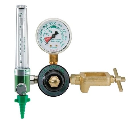 MRI Compatible Oxygen Regulator, E Cylinder, CGA 870 with 0-15 LPM Aluminum Flowmeter