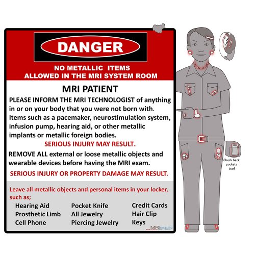 MRI Danger No Metallic Items Wall Sign
