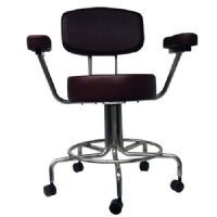 Non-Magnetic MRI Adjustable Stool, 22" to 28" with 2" Dual Wheel Casters, Back and Arms