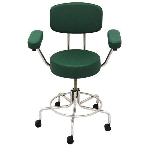 Non-Magnetic MRI Adjustable Stool, 22" to 28" with 2" Dual Wheel Casters, Back and Arms