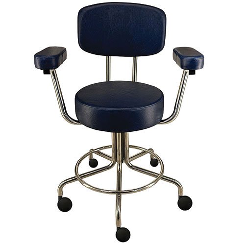 Non-Magnetic MRI Adjustable Stool, 22" to 28" with 2" Dual Wheel Casters, Back and Arms