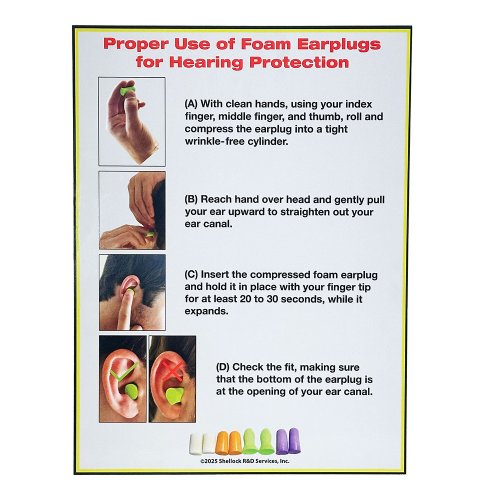 Proper Use of Foam Earplugs For Hearing Protection Sign