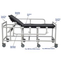 MRI Non-Magnetic Heavy Duty PVC Bariatric Gurney with 5 Position Elevating Headrest, Comfort Pad