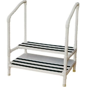 MRI Non-Magnetic PVC Double Step Stool with Rubber Tips, Handrail on Both Sides