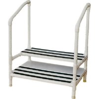 MRI Non-Magnetic PVC Double Step Stool with Rubber Tips, Handrail on Both Sides
