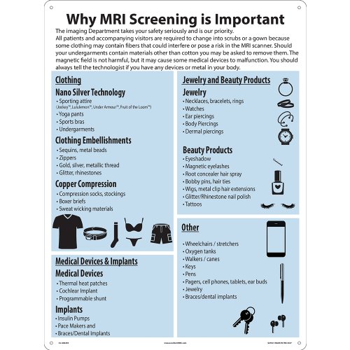 MRI Screening Sign-Products not allowed in MRI