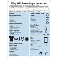 MRI Screening Sign-Products not allowed in MRI