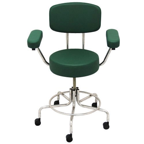 Non-Magnetic MRI Adjustable Stool, 16" to 22" with 2" Dual Wheel Casters, Back and Arms