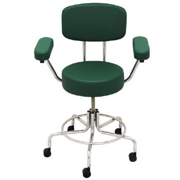 Non-Magnetic MRI Adjustable Stool, 16" to 22" with 2" Dual Wheel Casters, Back and Arms